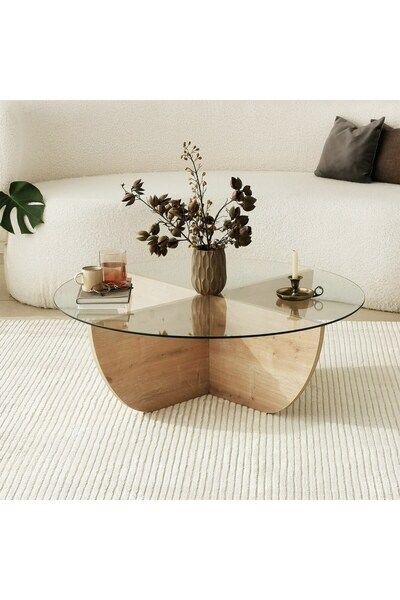 Asi Home Măsuță de Cafea Lily, 90x30x90 cm, Stejar Sapphire, Sticlă Securizat...
