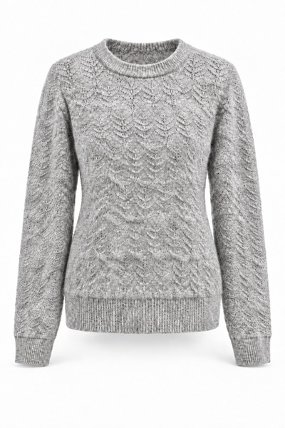 Yefrastore Women's Gray Knitted Patterned Soft Textured Soft Touch Knitwear S...