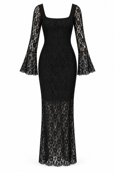 Dilay Gökoğlu Butik Lace Square Neck Slit Midi Dress