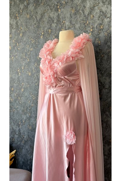 Loviana belle Special Design Rose Detailed Satin Long Nightgown (Boxed)