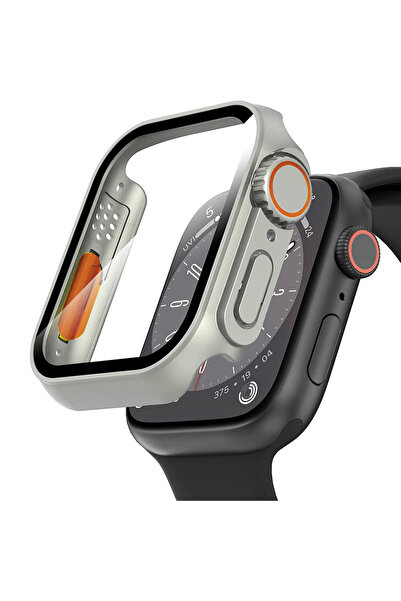 XGSM Carcasă 2 în 1 + Sticlă securizată pentru Apple Watch 7/8/9 45MM, Argint...