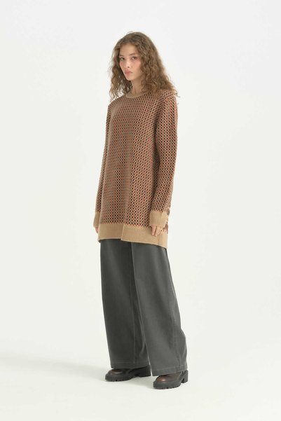 Nihan Vintage Triko Tunik - Bej