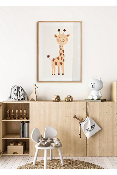 KEYFHOME Poster de pictură MDF cu girafă drăguță înrămată în lemn, cadou deco...