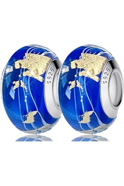 GENERAL 2Pcs Original Murano Glass Charms for Pandora Bracelets Authentic Ste...