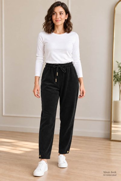 WENDY STYLE KADİFE DÜĞME DETAY PANTOLON