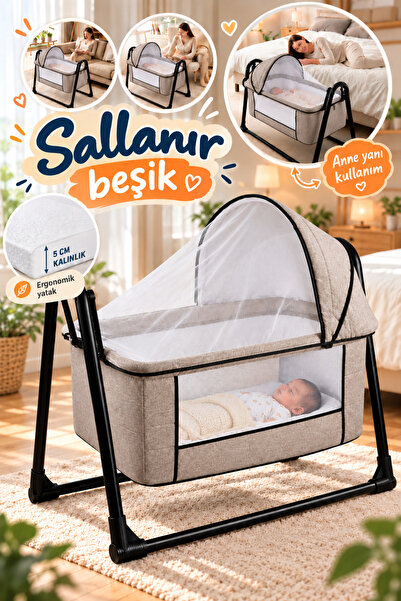Baby Home Onest Anne Yanı Kalın Yataklı Cibinlikli Ve Tenteli, Sallanır. Port...