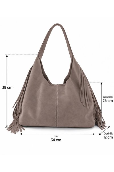 PaminBags Aksesuar Gerçek Süet Deri Püsküllü Yavrulu Çanta PMN00350