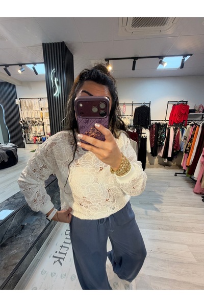 Genel Markalar AslimoButik Beyaz Güpür Sweat