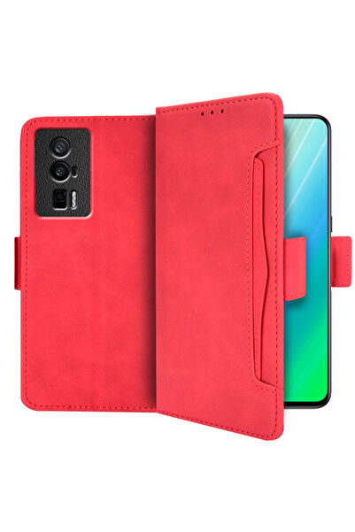 XGSM Husă tip carte pentru Poco F5 Pro 5G, cu slot pentru card, roșie