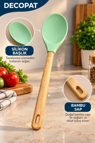 Decopat Silikon Başlıklı Bambu Saplı Mutfak Kaşığı – Ergonomik ve Pratik Yeme...