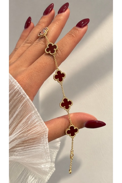 GLARE JEWELRY CO Burgundy Clover Model Jeweler's Craftsmanship Luxury Bracele...