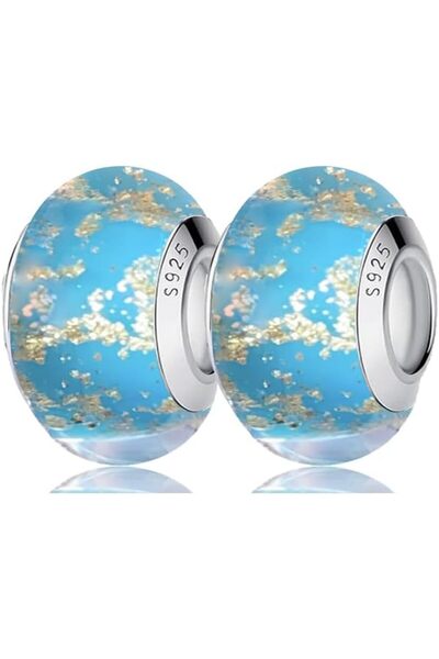 GENERAL 2Pcs Original Murano Glass Charms for Pandora Bracelets Authentic Ste...