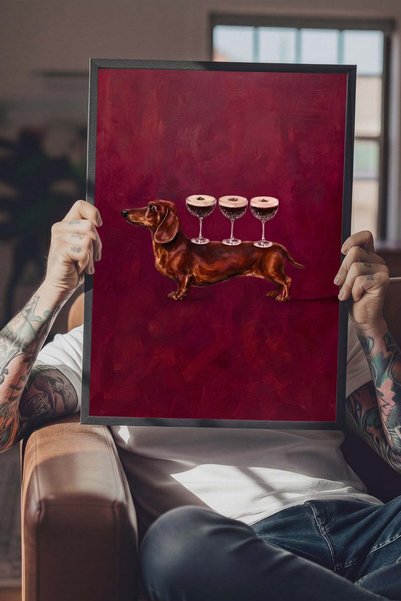 Postifull Köpek Üzerinde Bardaklar Poster – Siyah Çerçeveli Tablo NO:160466