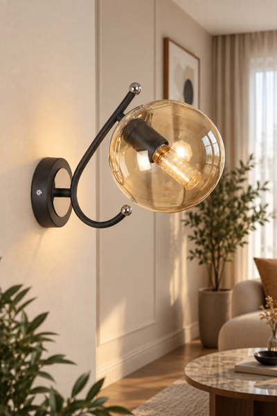 MŞ Aydınlatma Sienta Black Chrome Honey Glass Sconce