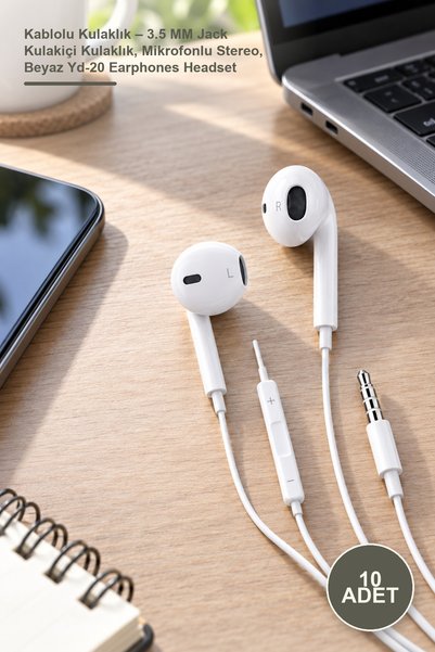 Yenilig 10 Adet Kablolu Kulaklık – 3.5 MM Jack Kulakiçi Kulaklık, Mikrofonlu Stereo, Beyaz Yd-20 Earphones Headset