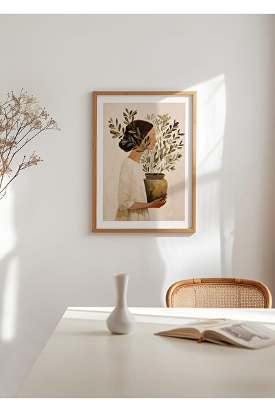 KEYFHOME Vază Leaf Whisper, cu ramă din lemn, tablou MDF, poster, decor de pe...