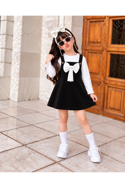 KOKOŞ BEBEK Girl's Velvet Salopet with Bow Detail, 2-Piece Set – Age 3/10 – 3...