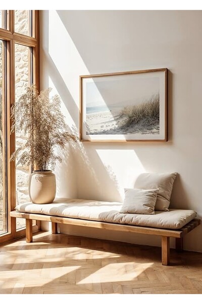 KEYFHOME Dună de plajă Iarbă cu ramă din lemn MDF Tablou Poster Living Decor ...