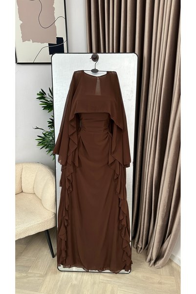 Generic Brand Chiffon Dress in Brown with a Soft and Elegant Design, Featurin...