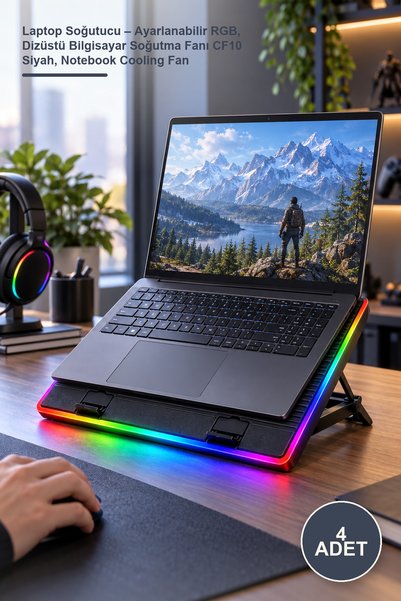 Yenilig 4 Adet Laptop Soğutucu – Ayarlanabilir RGB, Dizüstü Bilgisayar Soğutma Fanı CF10 Siyah, Notebook Cooling Fan