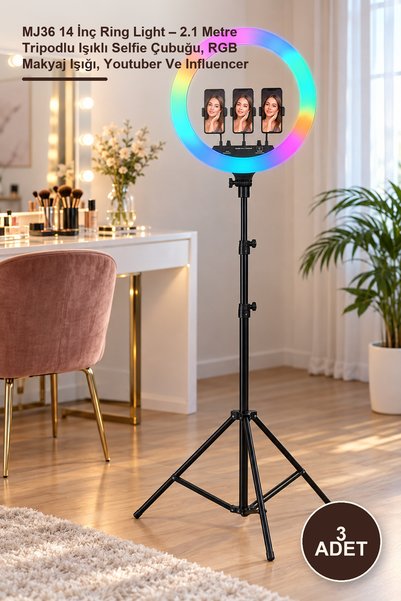 Yenilig 3 pieces mj36 14 inch ring light - 2.1 meter tripod lighted selfie st...