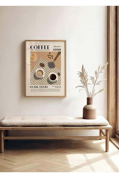 KEYFHOME Coffee Un Bel Gusto Cafea cu ramă din lemn MDF Poster decorativ pent...