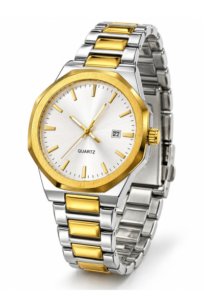 Romingo Men's Wristwatch Gold Silver Color Metal Band White Dial Quartz Movem...