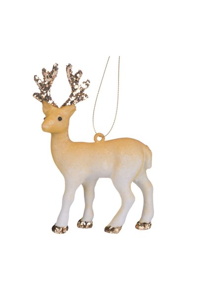 OEM Ornament Brad de Crăciun Cerb Catifelat Bej Glitter 13 cm – Decor Festiv ...