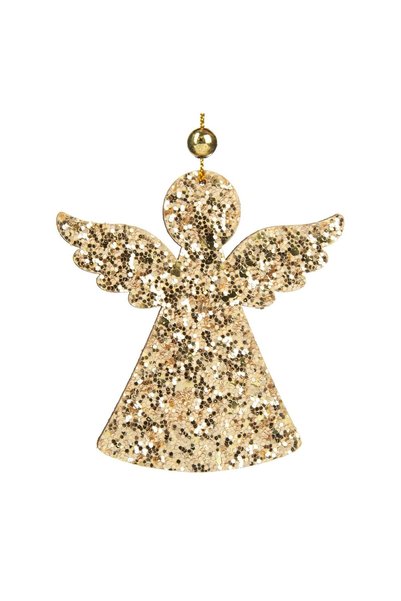 OEM Ornament pentru Brad de Crăciun din Lemn Inger Auriu Glitter 8 cm – Decor...