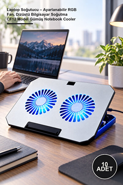 Yenilig 10 Adet Laptop Soğutucu – Ayarlanabilir RGB Fan, Dizüstü Bilgisayar Soğutma CF12 Model Gümüş Notebook Cooler