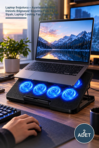 Yenilig 2 Adet Laptop Soğutucu – Ayarlanabilir RGB Dizüstü Bilgisayar Soğutma Fanı CF13 Siyah, Laptop Cooling Fan, Cooling Pad