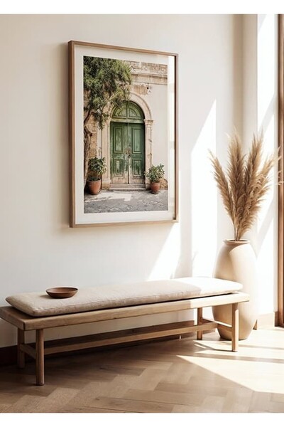 KEYFHOME Poster de pictură MDF cu cadru din lemn Mallorca Boho Door, cadou pe...