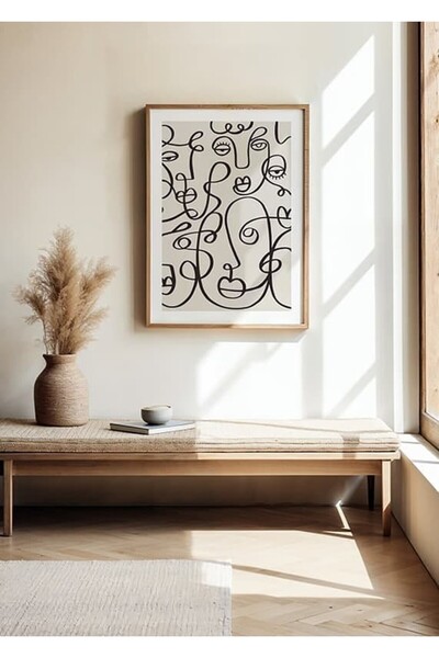 KEYFHOME Artă liniară cu fețe, tablou din MDF înrămat în lemn, poster, decor ...