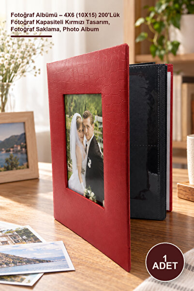 Yenilig 1 piece photo album - 4x6 (10x15) 200 photo capacity red design, phot...