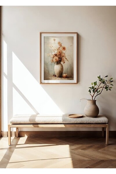 KEYFHOME Ghiveci de flori vintage, cu ramă din lemn, tablou MDF, poster, deco...
