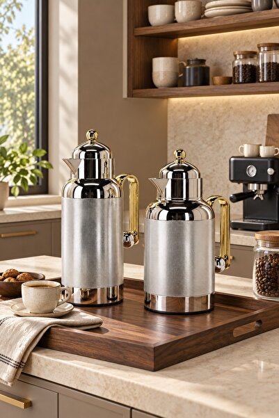 Generic Trams Hospitality Set Steel Silver Nickel with Shiny Gold Handles (1L...