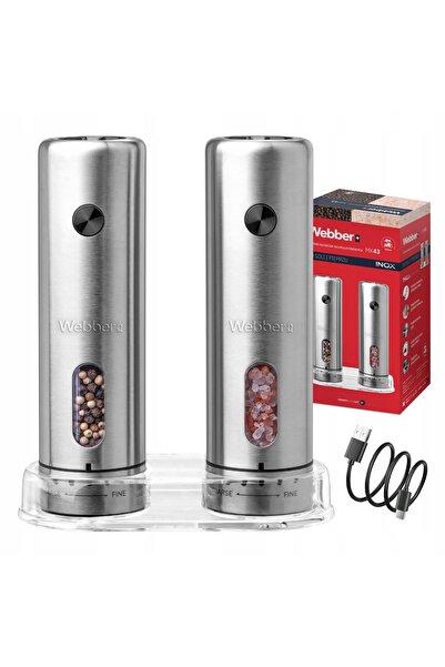 WEBBER Set 2 Aparate de fum electrice MK43, Sare și Piper, Inox, USB-C, LED, ...