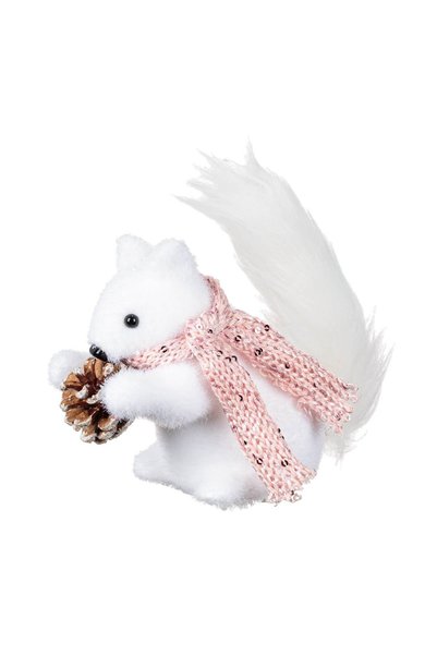 OEM Figurină Decorativa de Crăciun Veverita din Spuma Albă cu Fular Roz 14 cm...