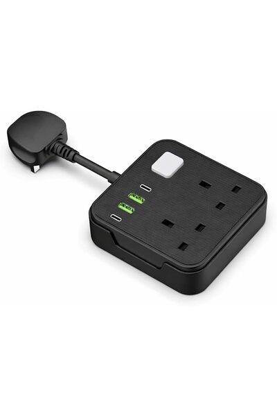 Generic UK Power Strip with 2 AC Outlets, 2 USB-A & 2 USB-C, Short Flexible C...