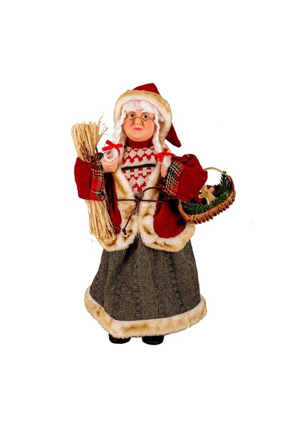 OEM Figurină Decorativa de Crăciun Doamna Mos Crăciun cu Cosulet 45 cm – Deco...