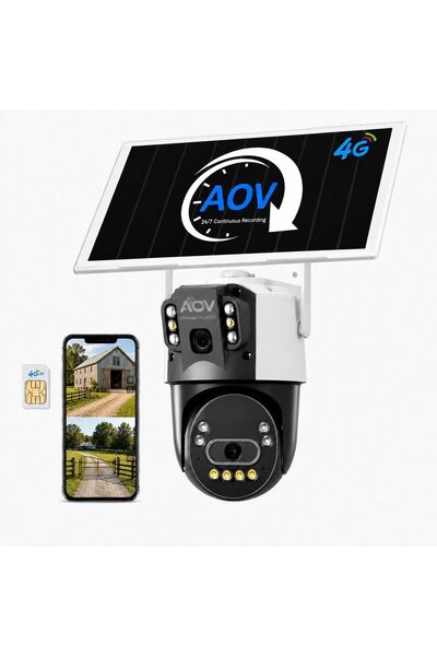 GENERAL JideTech 4G LTE Solar Security Camera, Dual Lens 6MP PTZ Outdoor, 8W ...