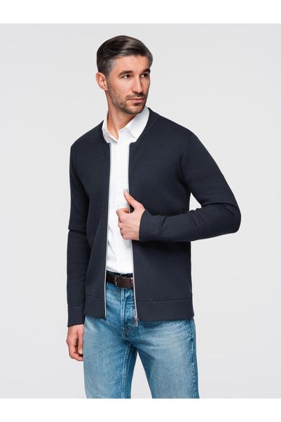OMBRE Pulover bărbătesc cu fermoar, croială normală, stil bomber, fermoar fro...