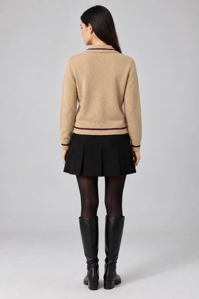 Lavinza Stripe Detailed Wool Buttoned Women's Cardigan