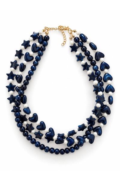 CHARMLUCKY Dark Blue Heart-Star 3-Pack Bead Necklace