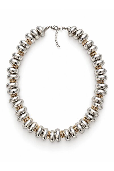 CHARMLUCKY Silver Oval Topçuk Necklace