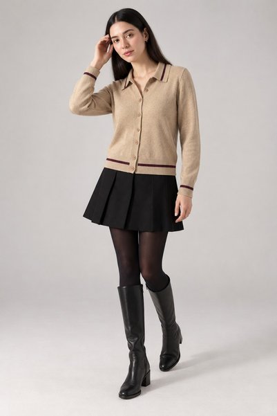 Lavinza Stripe Detailed Wool Buttoned Women's Cardigan