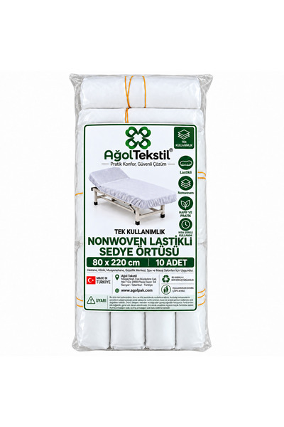 ağol tekstil Tek Kullanımlık Lastikli Sedye Örtüsü 80x220 cm – 10 Adet | Nonwoven Muayene ve Masaj Yatağı Örtüsü