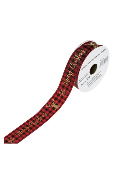 OEM Panglica Decorativa de Crăciun Roșie cu Carouri Ren Fulgi Merry Christmas...