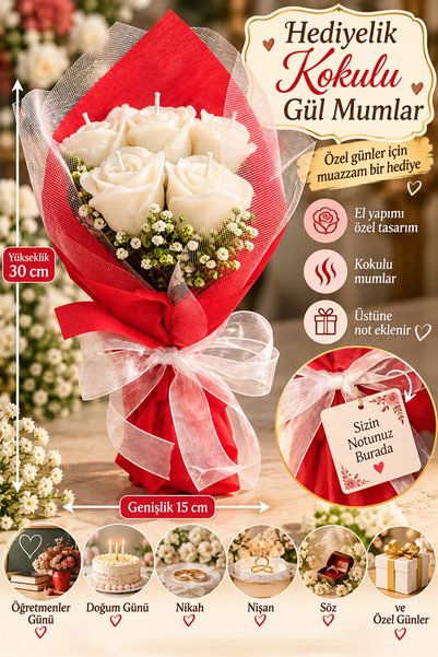ddecco Kokulu gül mum demeti hediyelik öğretmenler günü anneler günü yılbaşı ...
