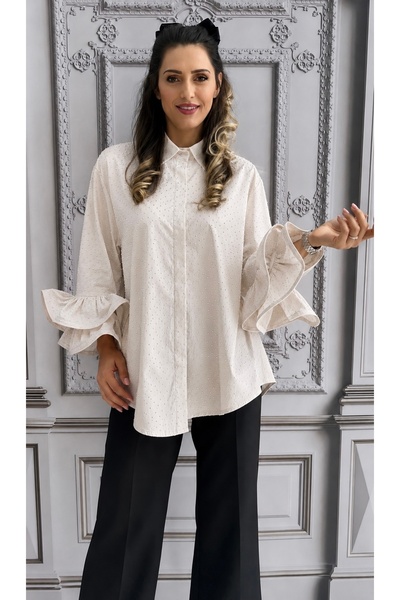 OnlyForYou Cămașă Damă Din Vâscoză Cu Strasuri Strălucitoare, Volane Elegante...